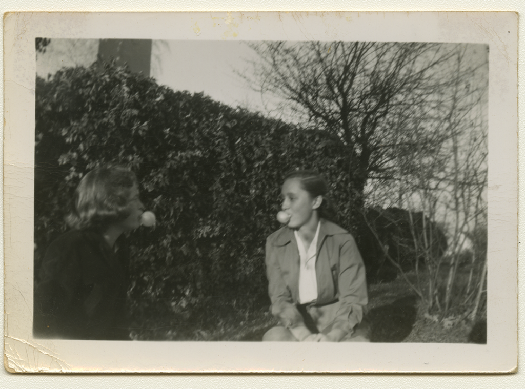 Anne Wilson and Sandra Maynard with bubblegum
