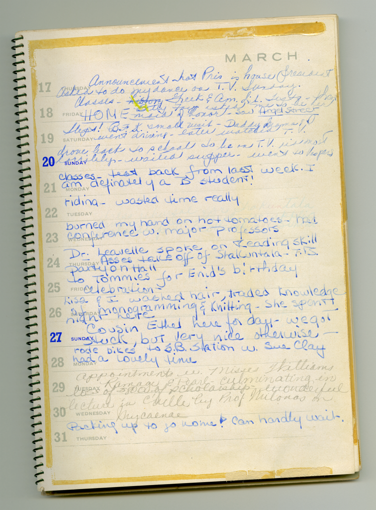 Two weeks in March where Anne documented what she did each day.