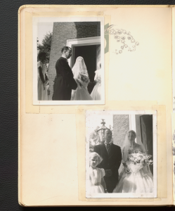 Two black and white photographs of Anne Wilson at her wedding day.