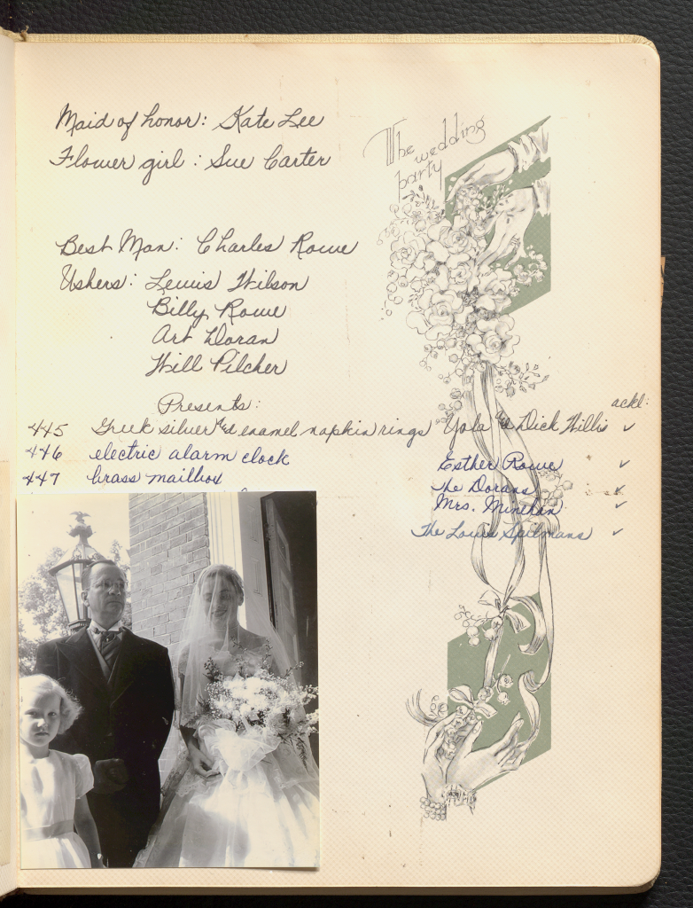One photograph of Anne Wilson on her wedding day with a handwritten list of wedding party members.
