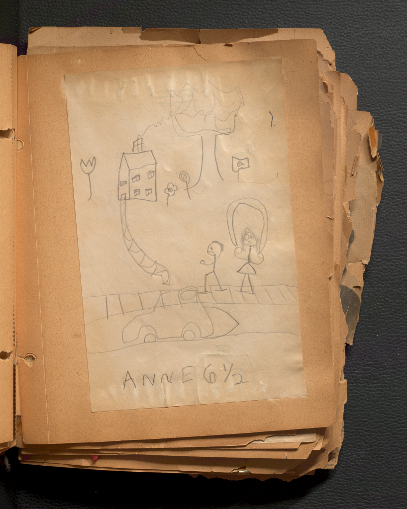 A pencil drawing drawn by Anne Wilson at age 6 1/2 depicting her neighborhood