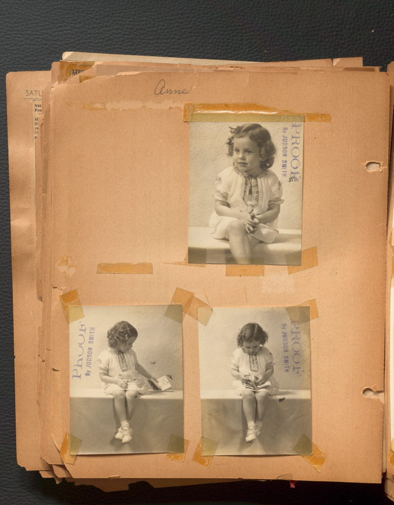Three black and white professional photos of Anne Wilson as a child