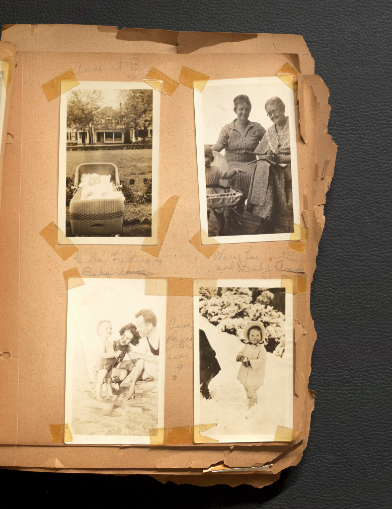 Four equally sized black and white photos of Anne Wilson's Family in different seasons