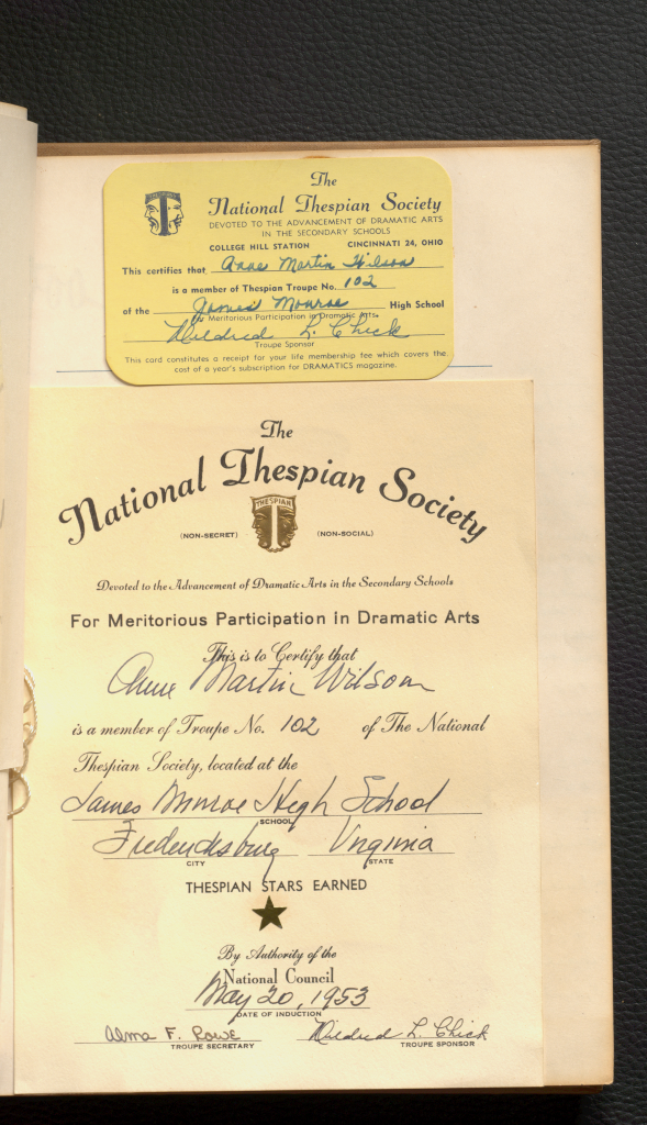 This page shows that Anne was a member of "The National Thespian Society."