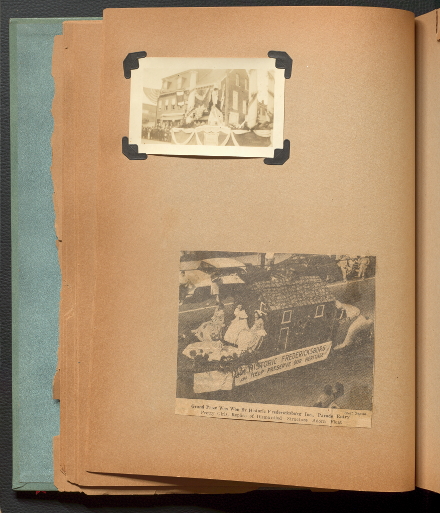Two sepia photographs of two parade floats