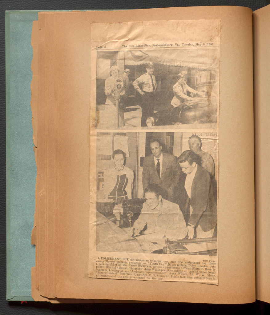 Newspaper clipping of Anne Martin Wilson attending "Youth Day" at the local police station